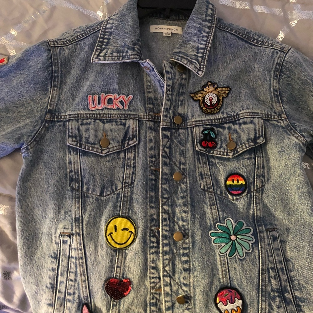 Oversized denim embroidered jacket